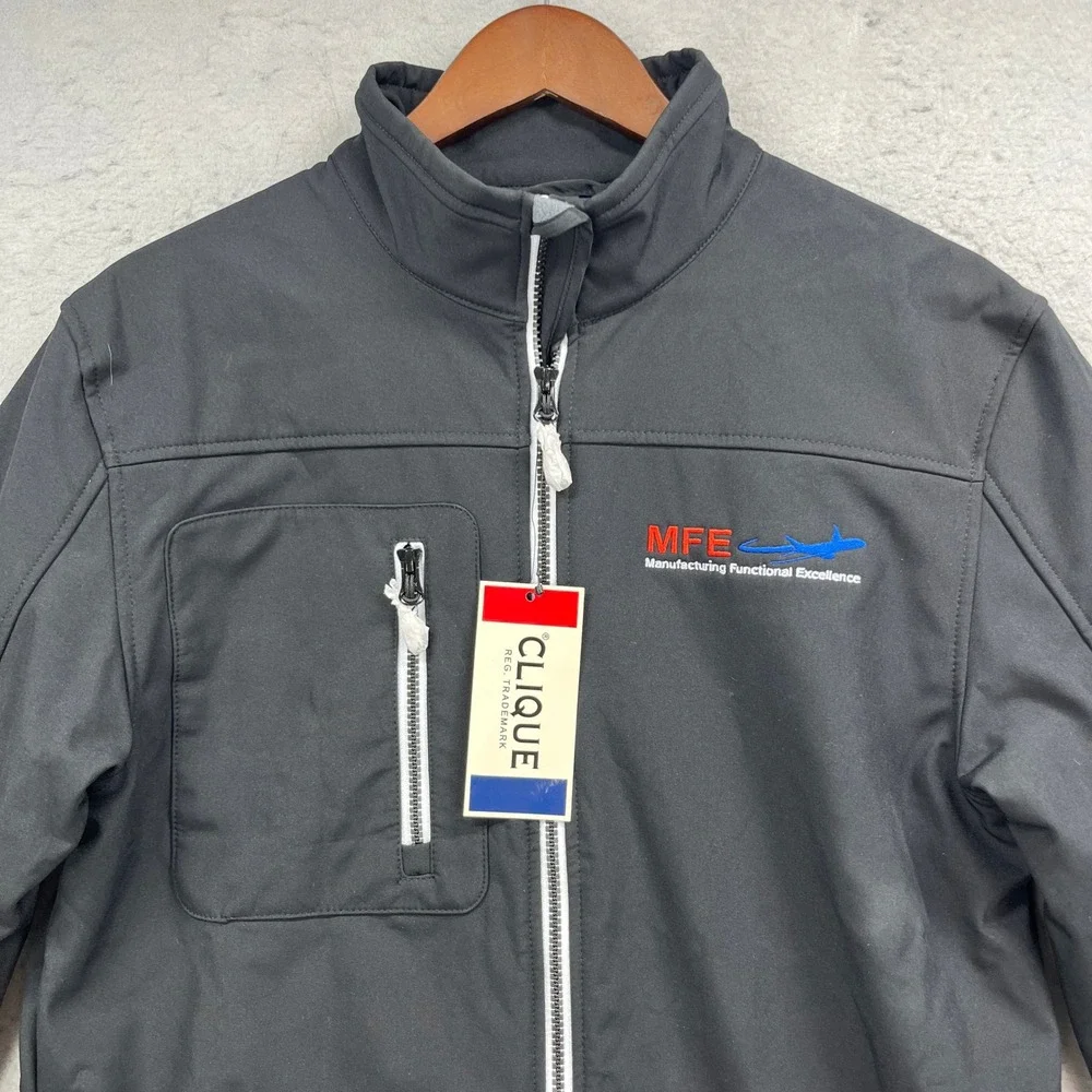 Boeing MFE Clique Softshell Jacket Mens S Black Logo Full Zip Fleece Lined Work